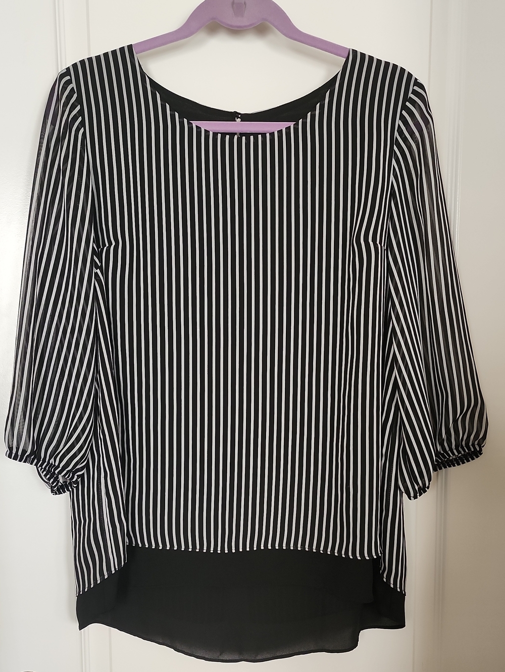 I.N. Studio Striped Black and White Blouse Size Large